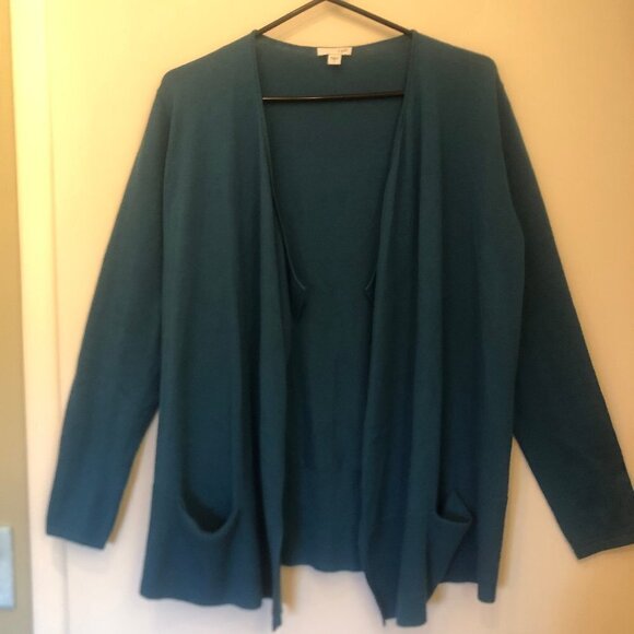 J. Jill teal open-front cardigan w/pockets sz S [oversized fit] - Picture 3 of 7
